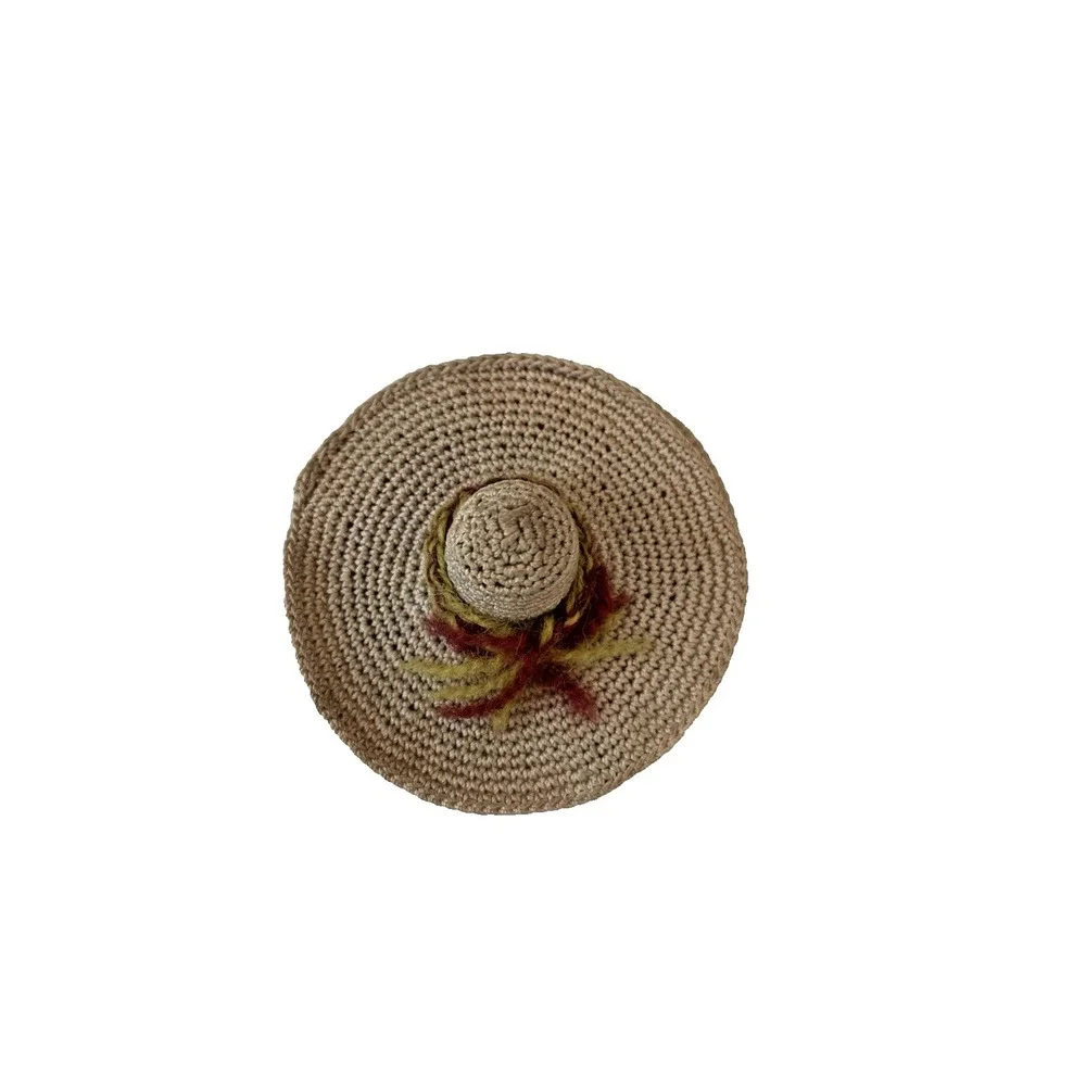 Vintage Handmade Crochet Sun Hat Thimble Sewing Needle Holder Sew Kit